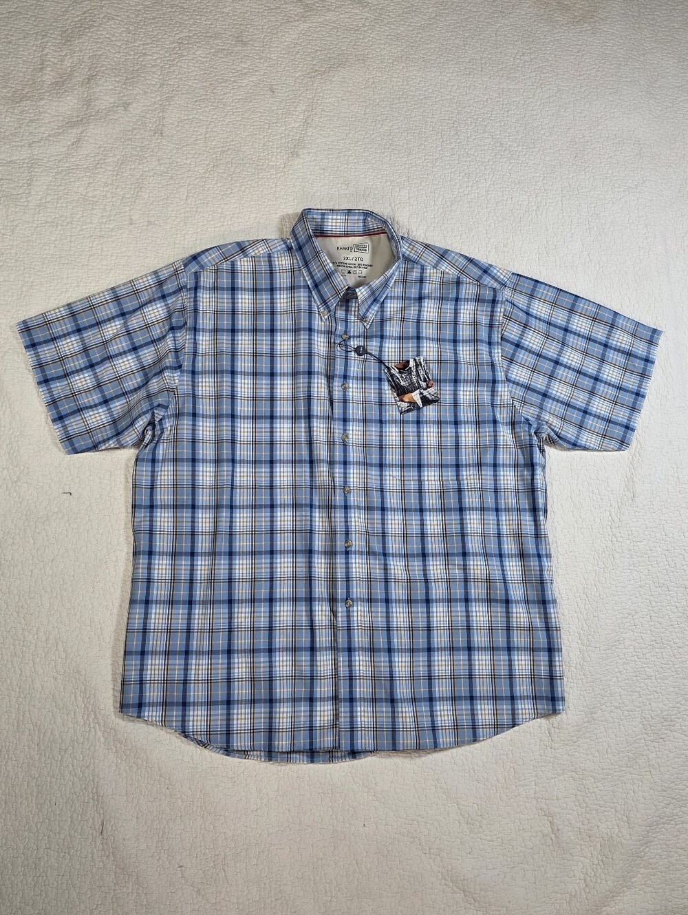 NWT Khaki's By Denver Hayes Blue Plaid Short-Sleeve Button-Down Shirt